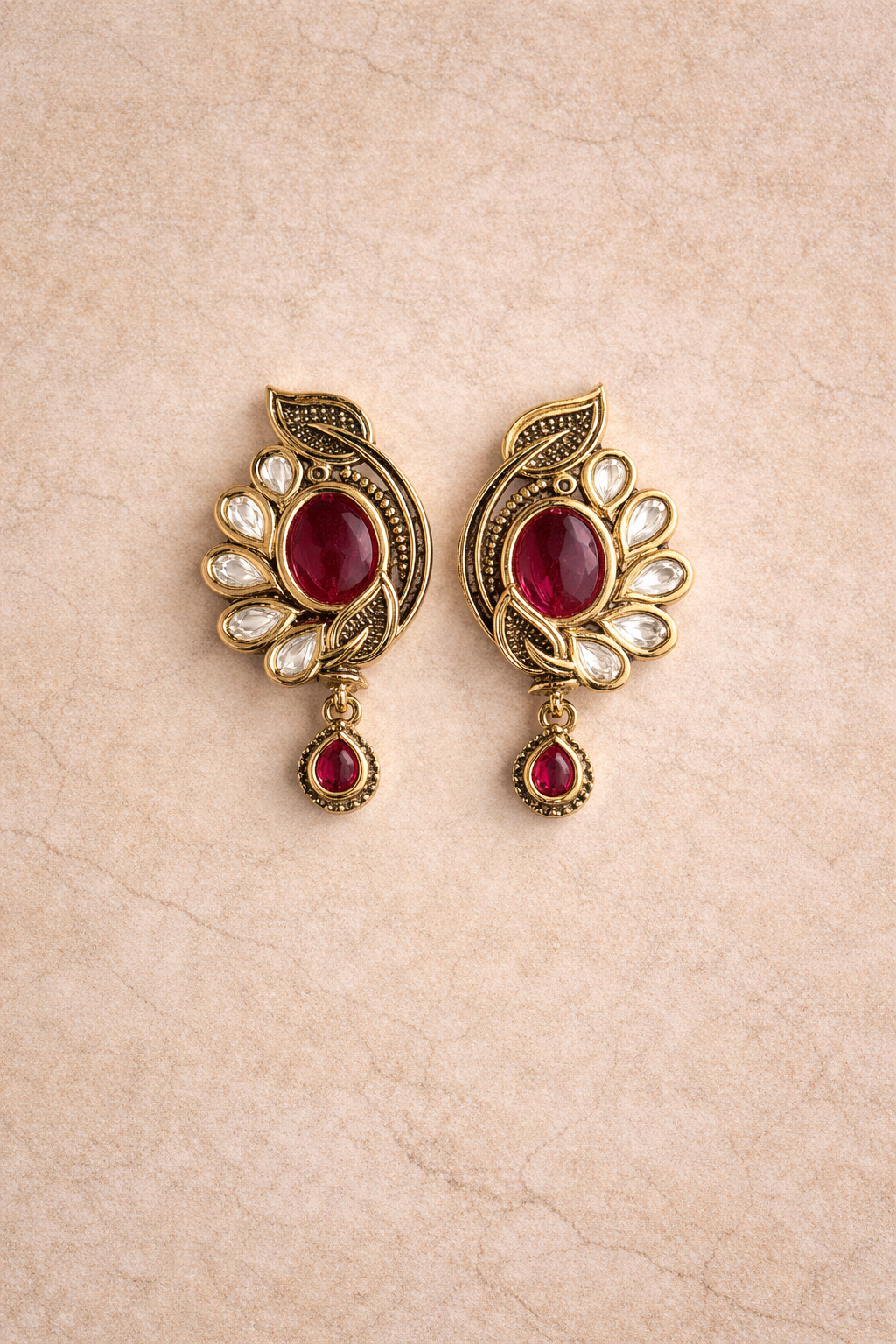 Ruby Drop Studs Earrings