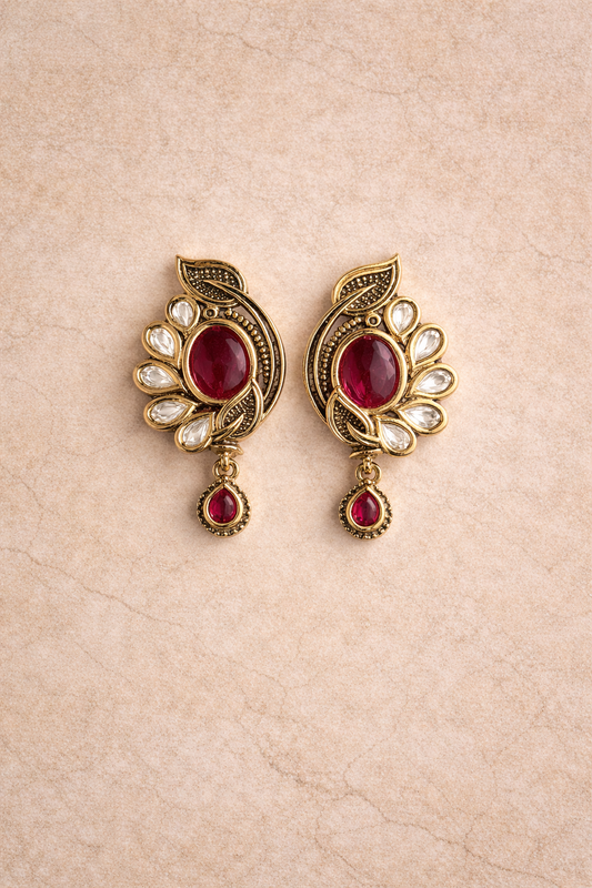 Ruby Drop Studs Earrings