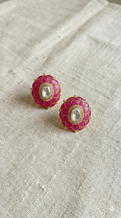 Pink Enamel Stud Earrings