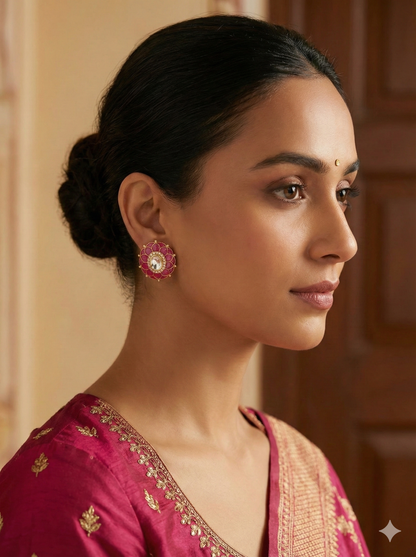 Pink Enamel Stud Earrings