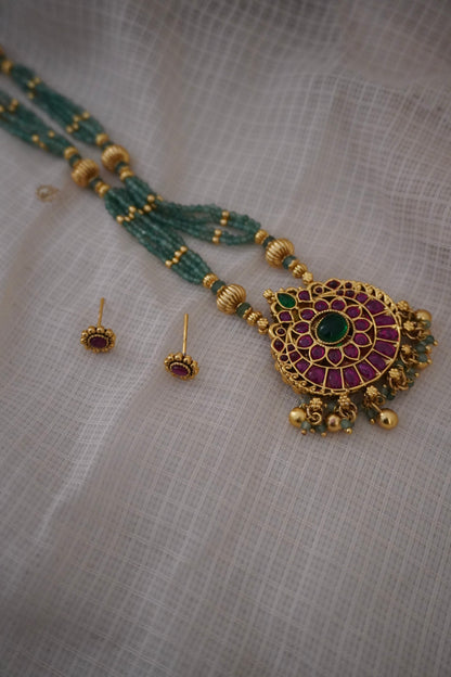 Temple Laxmi Green Necklace Set (6 in 1)