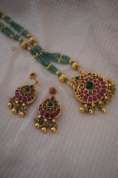 Temple Laxmi Green Necklace Set (6 in 1)