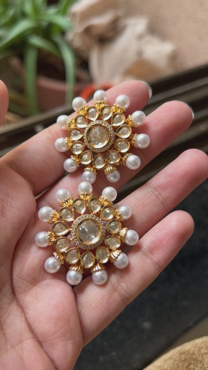 Polki Pearl Stud Earrings