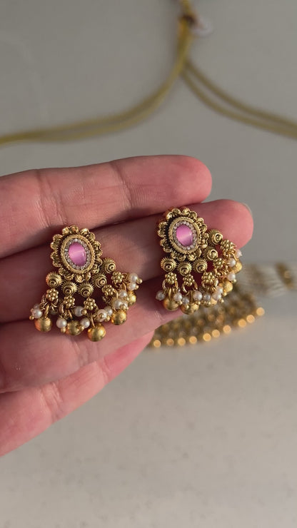 Temple Pearl Pink Choker Necklace Set